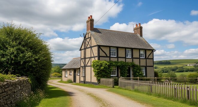 Traditional english cottage exterior day