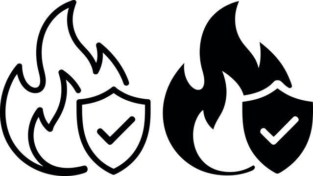 Fire and shield icon with checkmark symbol indicating protection or safety