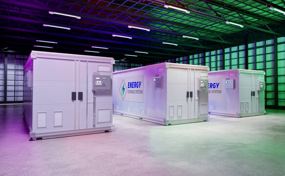 Energy storage systems or battery container units in factory