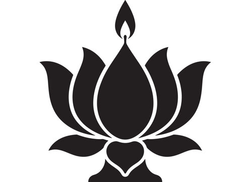 Lotus Flower Icon Design with a Central Flame. Spiritual Symbol Illustration for Meditation and Wellness Concepts.