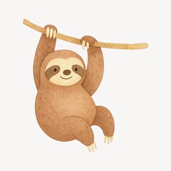Naklejka premium Cute sloth hanging branch illustration.