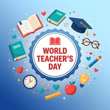Celebration of world teachers day with books and academic supplies