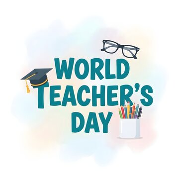 World teachers day celebration with graduation cap glasses and school supplies