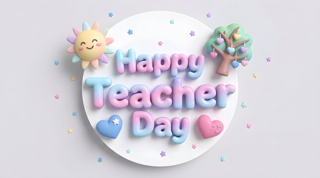 Happy teacher day celebration with colorful decorations and school supplies