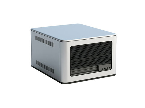 Modern silver mini PC desktop computer case isolated on white background