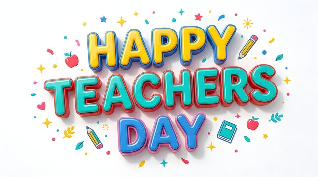 Colorful happy teachers day typography with confetti celebration background
