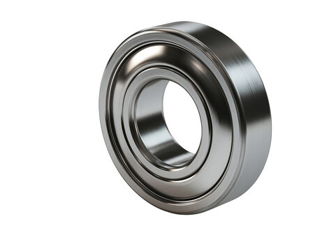 Single steel ball bearing isolated on white background for industrial engineering design