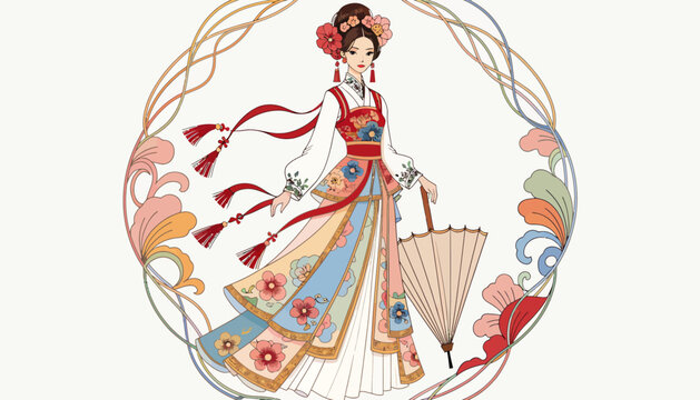 traditional chinese woman in hanfu dress with fan