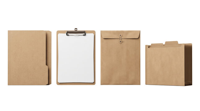 Kraft paper office stationery set with clipboard and folders