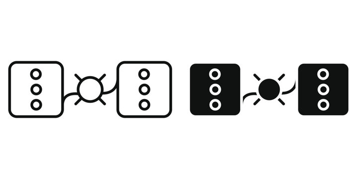 Artificial Intelligence API Integration Vector Icon Set, AI Data Processing, Machine Learning Endpoint, System Link Connection Symbol, Outline and Solid Glyph Line Art