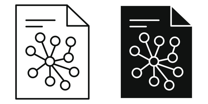 AI Document Analysis and Data Mining Vector Icon Set &ndash; Intelligent Data Extraction, Artificial Intelligence Analytics, Neural Network Processing, Line and Glyph Editable Stroke File Graphic
