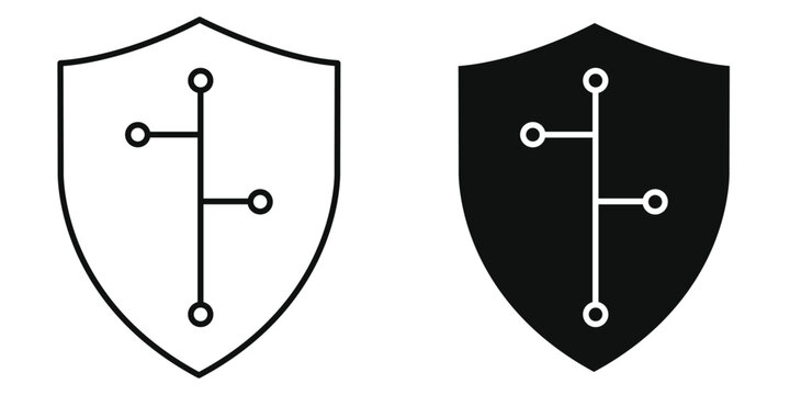 AI Ethics Shield Icon, Artificial Intelligence Security and Technology Data Protection Vector Illustration with Editable Stroke