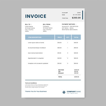 Modern invoice template vector design. Minimal corporate invoice layout design