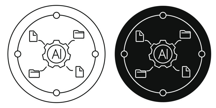 AI Agent Vector Icon Set for Data Processing, File Management, Automation, and Artificial Intelligence Technology Line Art Graphic