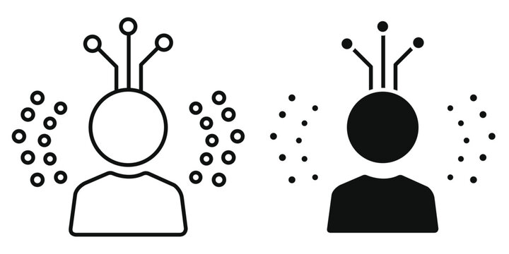 AI Agent Vector Icon Set, Artificial Intelligence Human Mind Concept with Editable Stroke, Machine Learning, Smart Robot Assistant, Future Digital Neural Network Line and Solid Glyph Sign