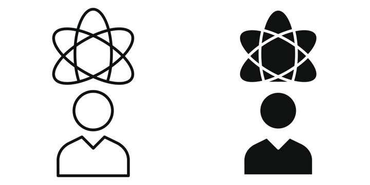 AI Agent Icon, Artificial Intelligence Assistant Vector, Smart Brain Line and Glyph Icons Set with Digital Data, Editable Stroke Technology Concept