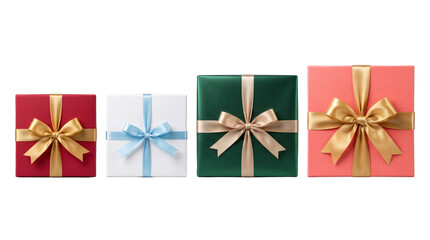 Fototapeta premium Set of colorful wrapped gift boxes with satin bows