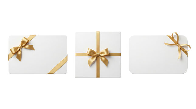 Blank white gift cards with luxury gold bows