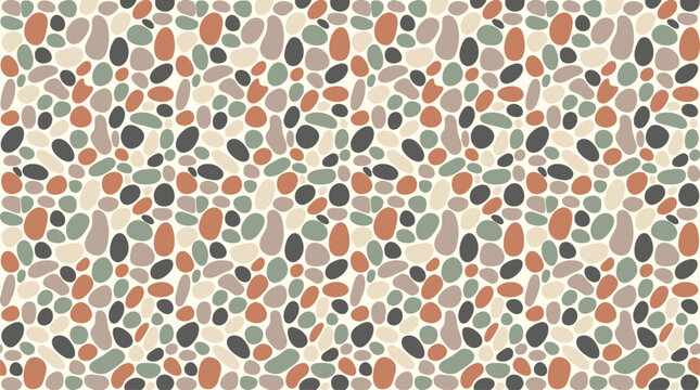 Seamless repeating pattern of colorful abstract stones and pebble shapes on light background with seamless