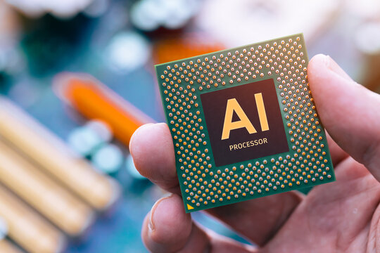 AI Chip, Artificial intelligence AI and Machine learning or Deep Learning Computer Chip. NPU Processor Technology inside GPU Graphic Card Concept.