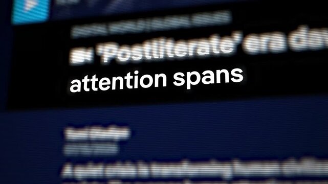 Close-Up Focused on Words Attention Span in Article Headline Symbolizing Digital Distraction, Cognitive Focus, Mental Health, and Psychology Journalism Concept
