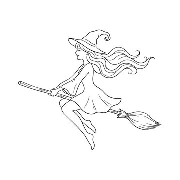 vector illustration of Witch flying on a broomstick with a cat Vector, illustration , Happy Halloween, Halloween, Halloween Icons