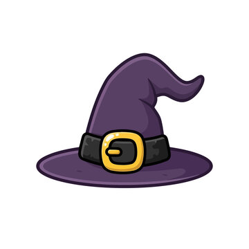 vector illustration of Purple cartoon witch hat with gold buckle Vector, illustration , Happy Halloween, Halloween, Halloween Icons