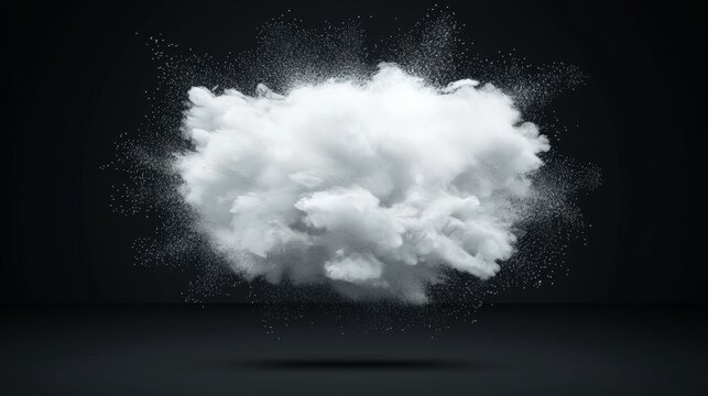 A large, fluffy cloud of white particles against a black background.
