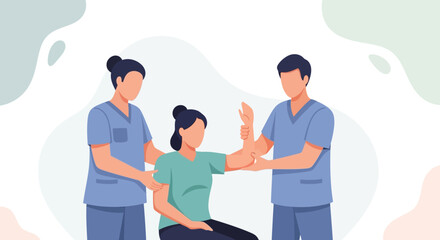 Obraz premium Nurse providing physical therapy support to a patient in a clinic