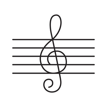 Treble clef symbol on a five-line musical staff. Elegant black linear icon of G-clef sign isolated on white background. Minimalist vector illustration with editable stroke.