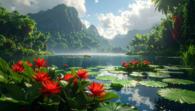 Tranquil lake landscape