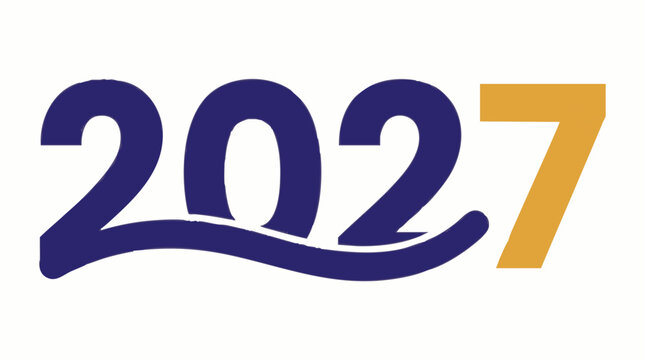 2027 year graphic design with blue and gold numbers on white background