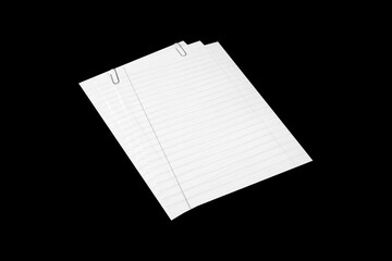 Notebook paper page isolated on black JPEG background, lying on a shelf. © vovan