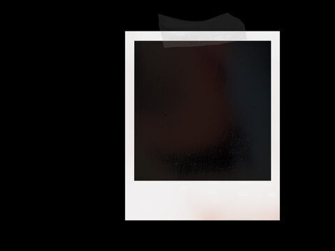Vintage photo frame card with film texture with glued black tape, isolated black JPEG.