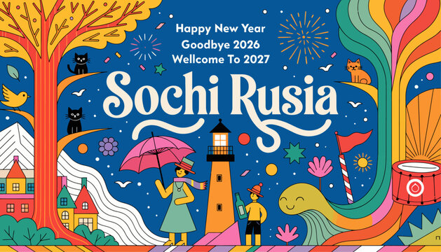 Happy New Year Sochi Rusia 2027 celebration