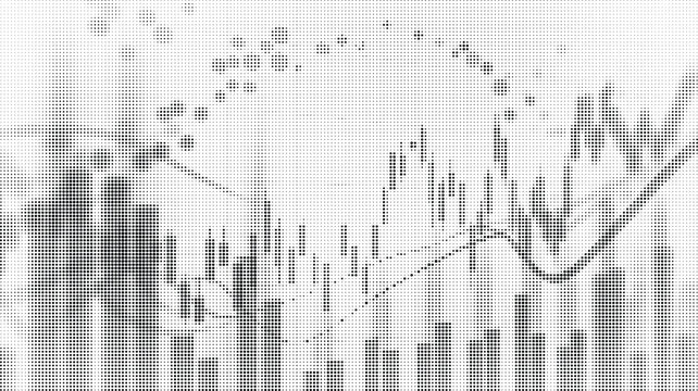 Abstract halftone background with financial stock market candlestick chart and business growth trend lines pattern