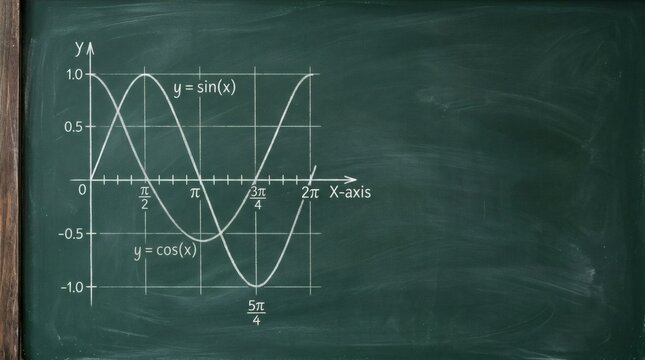 Trigonometric Waves on Blackboard at Workplace Office Desk