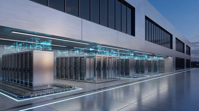 Modern Data Center with Server Racks and Cloud Technology