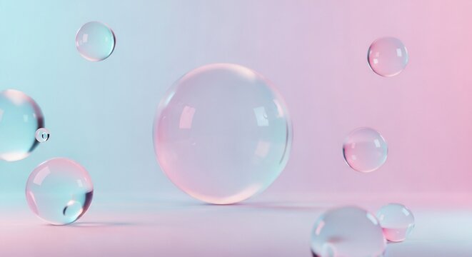 Transparent bubbles floating abstract