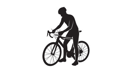 Fototapeta premium Cyclist with racing bike stands in black silhouette