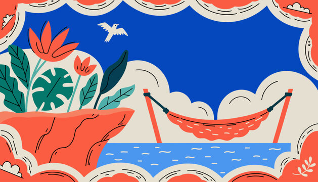 relaxation scene with hammock by ocean