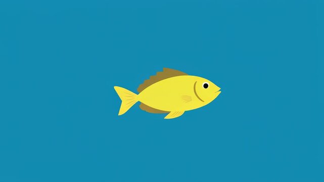 Yellow fish swimming in blue water with black background seamless motion graphic