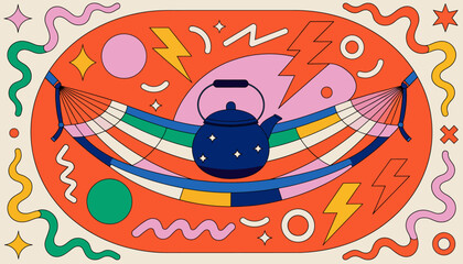 Naklejka premium Vibrant illustration of a kettle in a colorful abstract setting