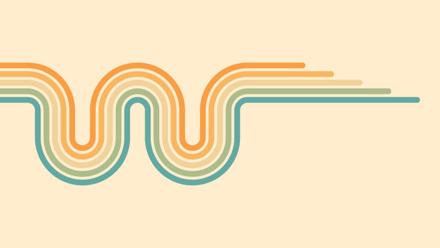 Abstract background of rainbow groovy Wavy Line design in 1970s Hippie Retro style. Vector pattern ready to use for cloth, textile, wrap and other.