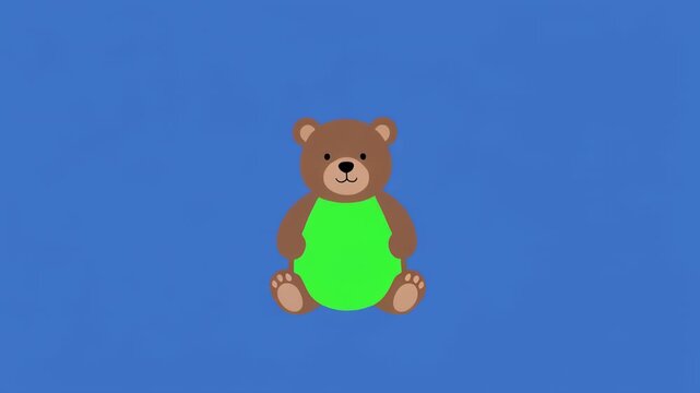 Cute cartoon teddy bears with green bellies dancing in a simple blue animation loop