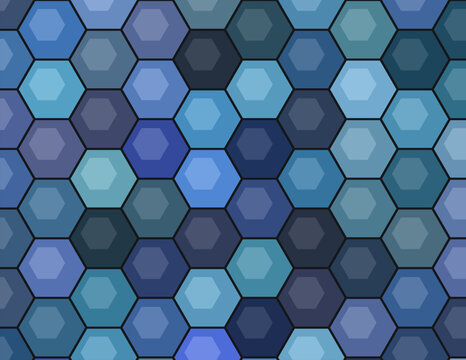 Deep blue and teal hexagonal pattern, seamless geometric background texture
