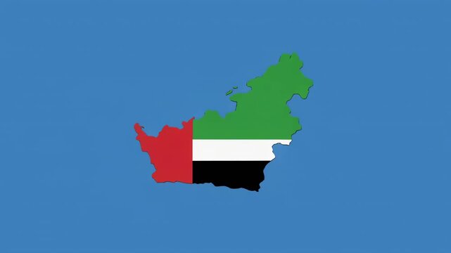 Animated UAE map in flag colors with a small red circle appearing against a green background during a conceptual transition