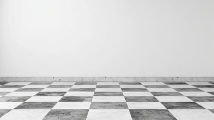 Fototapeta premium A black and white checkered floor in a room with a white wall.