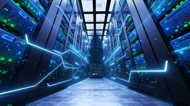 AI Data Center Server Rooms and Data in Motion
