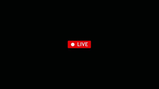 Red rectangular button with the word live and a circular indicator for digital video broadcasting and media streaming